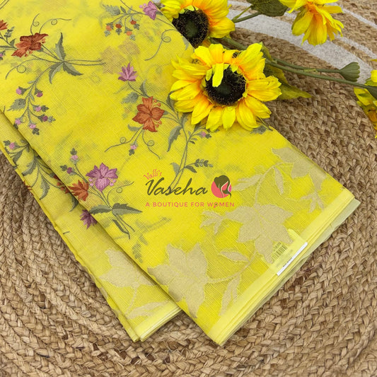 Kota Saree - Embroidery Weaving - Yellow Shade - VVKES001