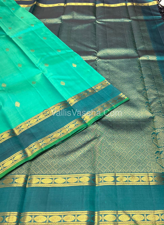 Pure Kanchipuram Silk Saree - Sea Greenish Blue & Light Ramar Bluish Green Combo - VVPS011