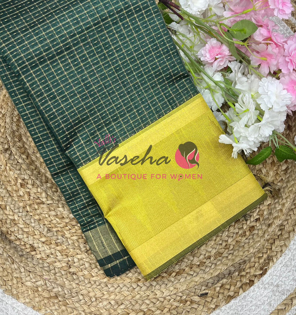 Semi Raw Silk - Lakshadeepam Design - Green With Lemon Green Shade - VVRS008
