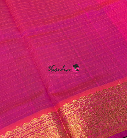 Pure Silk Cotton Saree - Blue With Pink - Lakshadeepam Design - VVPLD001
