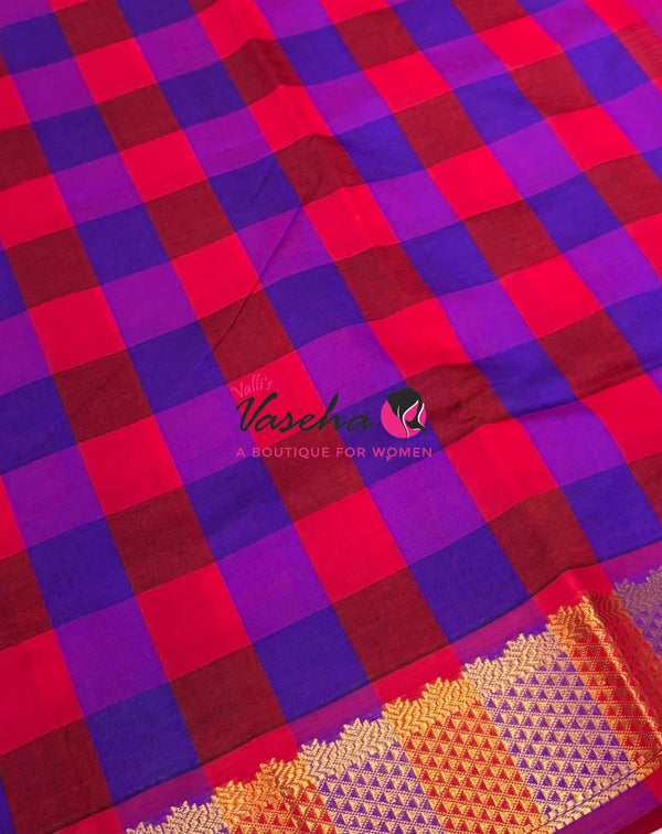 Semi Silk Cotton Saree |  Pazhum Pazhamum Checks Design |VVSSC011
