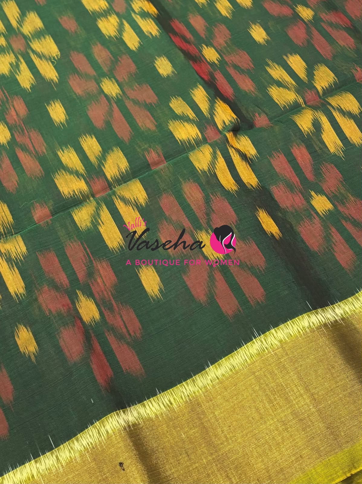 Pochampally Silk Cotton Saree - Green & Light Green Shade - VVPPS001