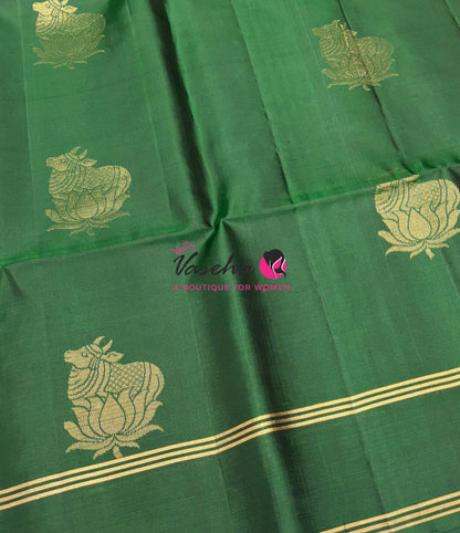 Pure Soft Silk Saree  - Green  & Cream  Combo - VVPSS161