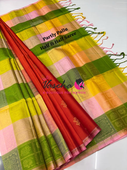 Pure Soft Silk Saree - Partly Pallu -  Half & Half Saree - VVPSS088