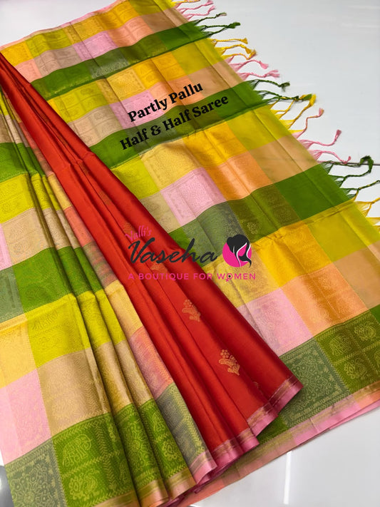 Pure Soft Silk Saree - Partly Pallu -  Half & Half Saree - VVPSS088