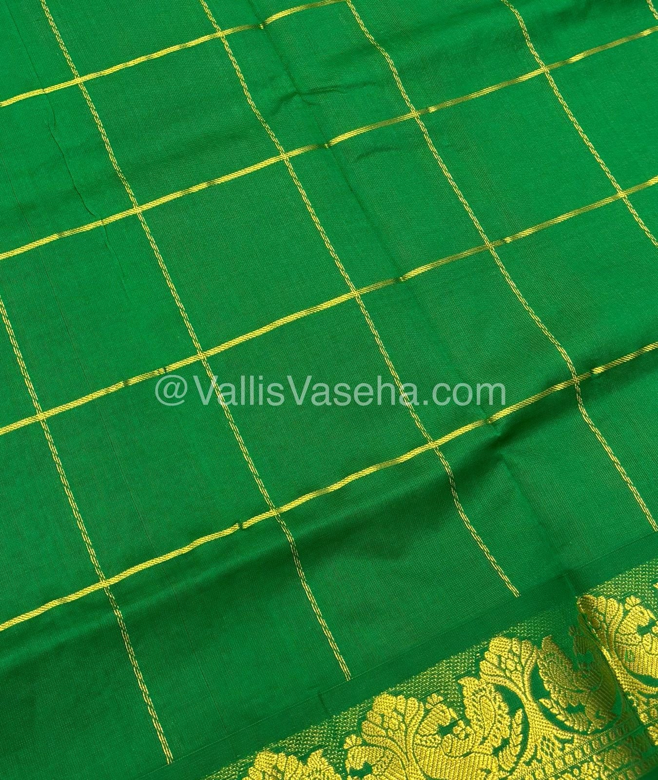 Semi Silk Cotton Saree - Lemon green with Blue  shade - VVSSC002