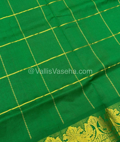 Semi Silk Cotton Saree - Lemon green with Blue  shade - VVSSC002