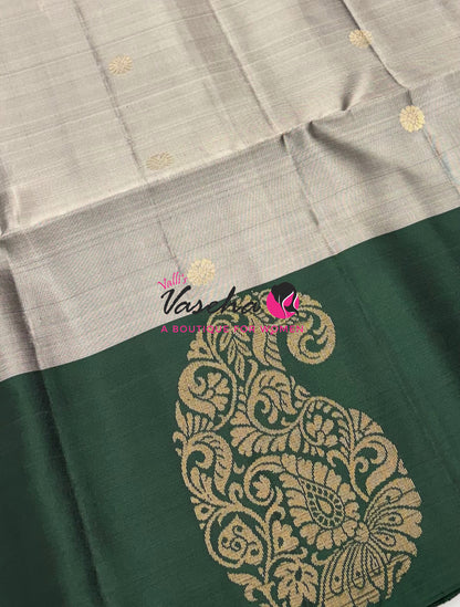 Pure Soft Silk Saree - Grey & Green  - VVPSS061