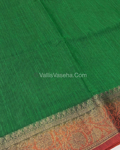 Bamboo Silk Saree - Green With Orange Shade - VVBSS007