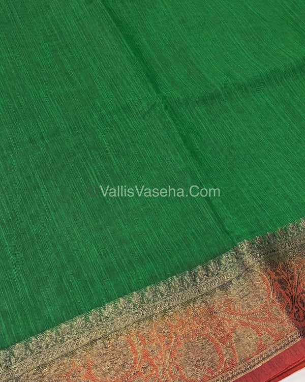 Bamboo Silk Saree - Green With Orange Shade - VVBSS007