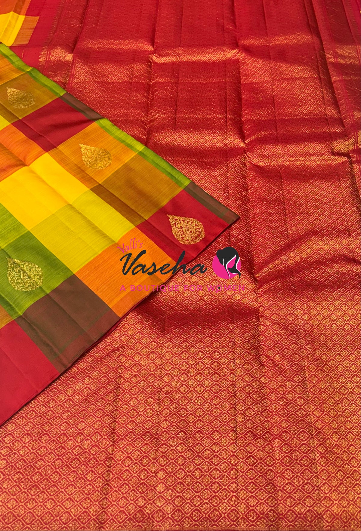 Pure Kanchipuram Silk Saree - Pazhum Pazhamum Checks - VVPS083