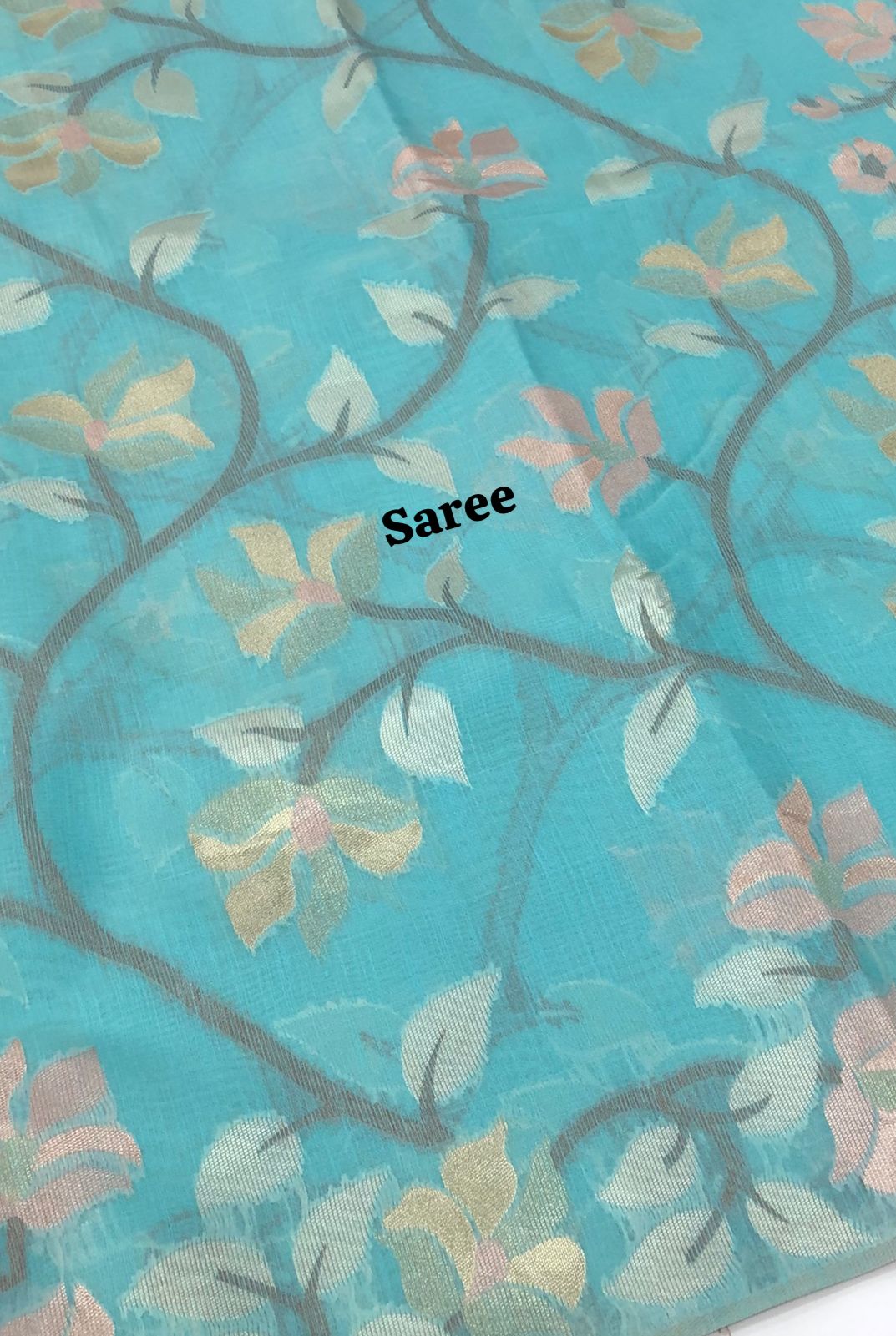 Semi Raw Silk with Jamdhani Design Weaving - Blue Shade - VVRS001