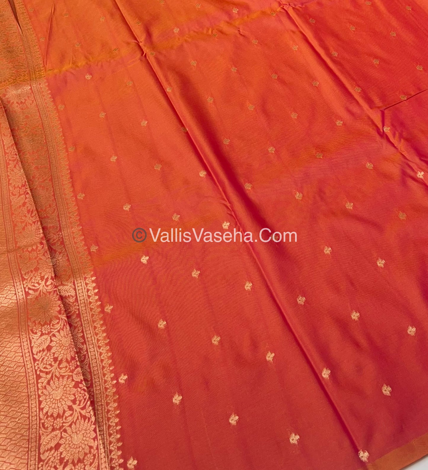 Semi Soft Silk - Peacock Butta Border - Peachish Orange Shade -VVSSS011