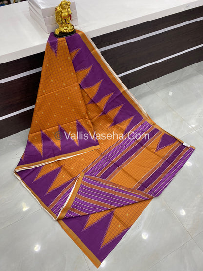 Semi Chanderi Saree - Dark Orange & Purple Combo - VVSCS003