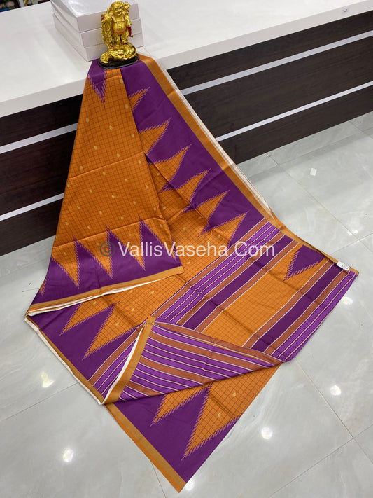 Semi Chanderi Saree - Dark Orange & Purple Combo - VVSCS003