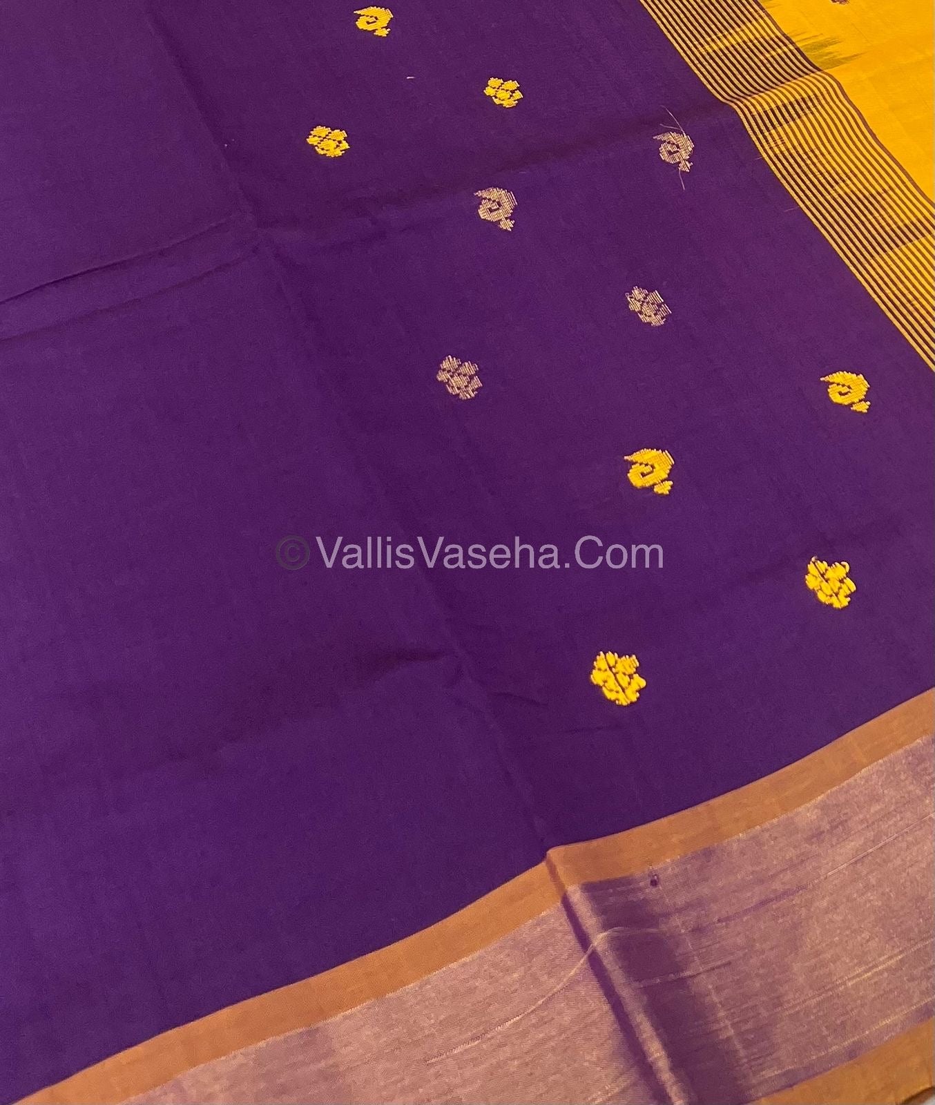 Semi Silk Cotton Saree - Purple & Yellow Combo - VVSSC001