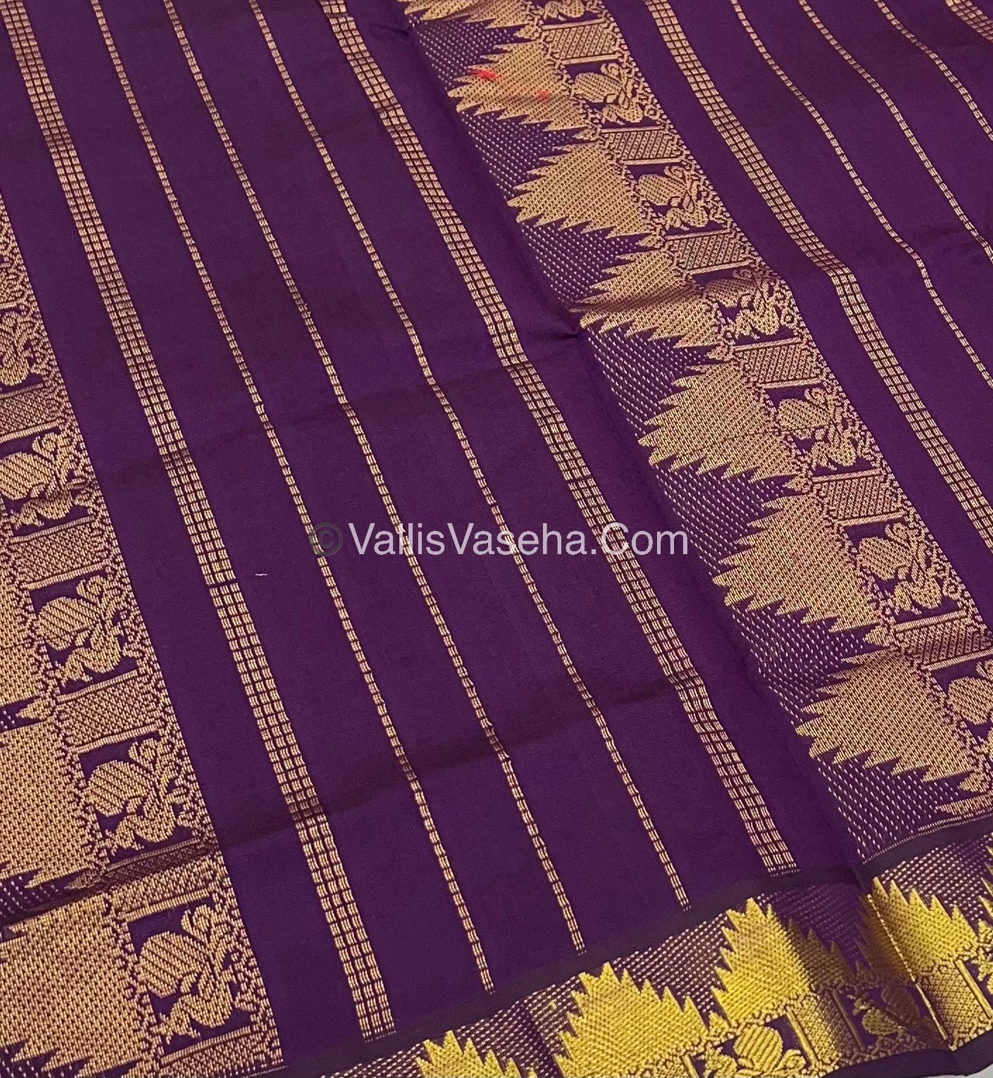 Semi Silk Cotton Saree - Ramar Green With Dark Purple Shade - VVSSC005