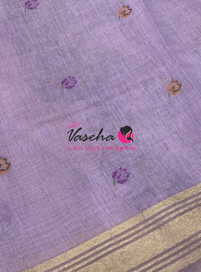 Muga Tissue Linen Saree - Lavender Shade - VVMLT001