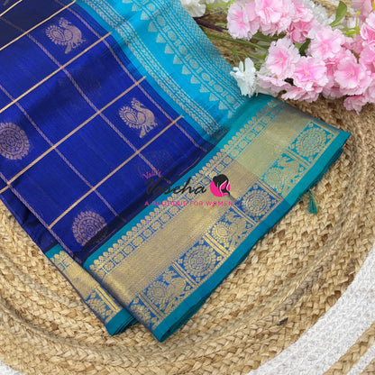 Pure Silk Cotton Saree - Mayil & Chakkaram Design - Blue With Blue Shade - VVMC001