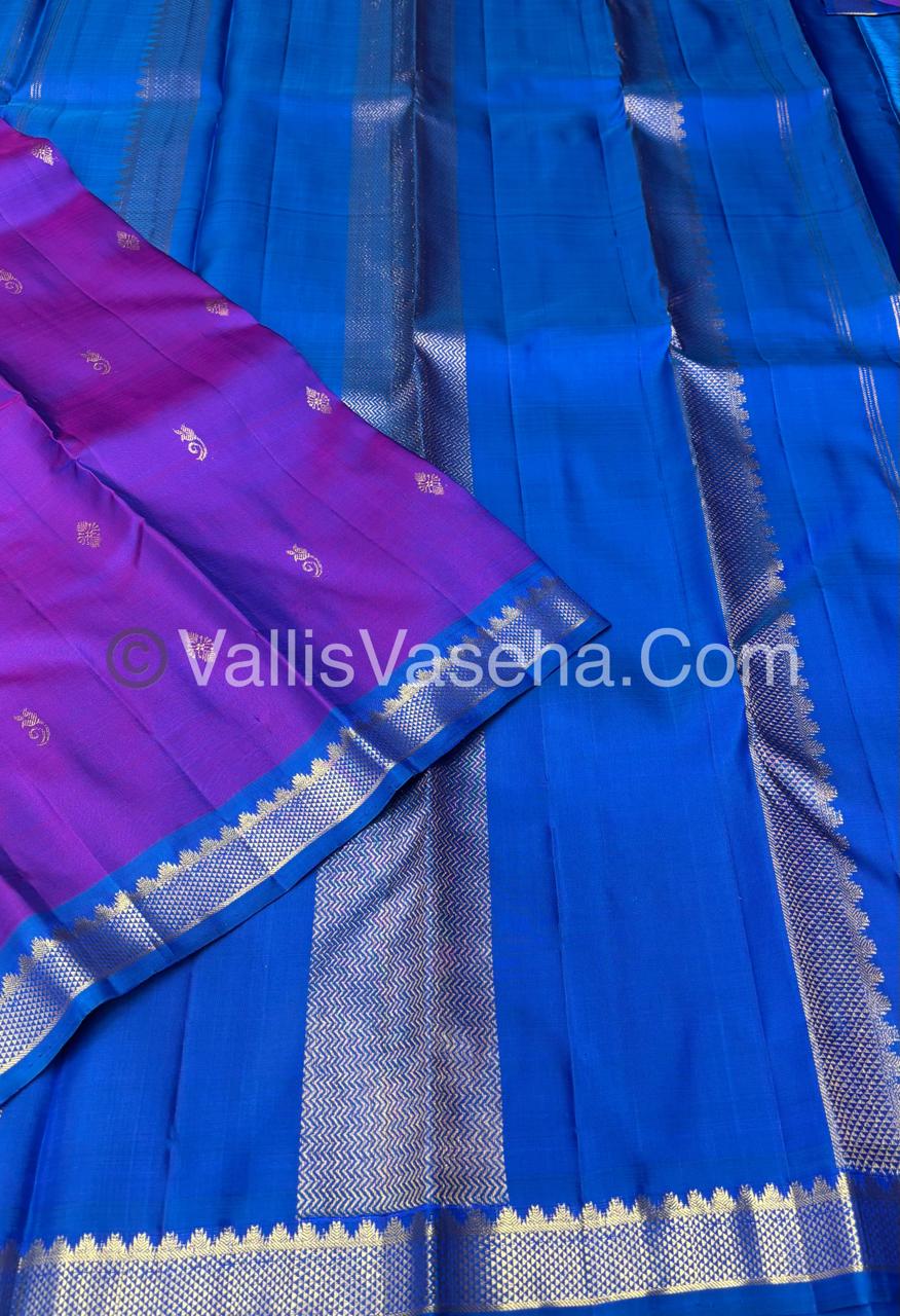 Pure Kanchipuram Silk Saree - Purple & Blue Shade  - VVPS031