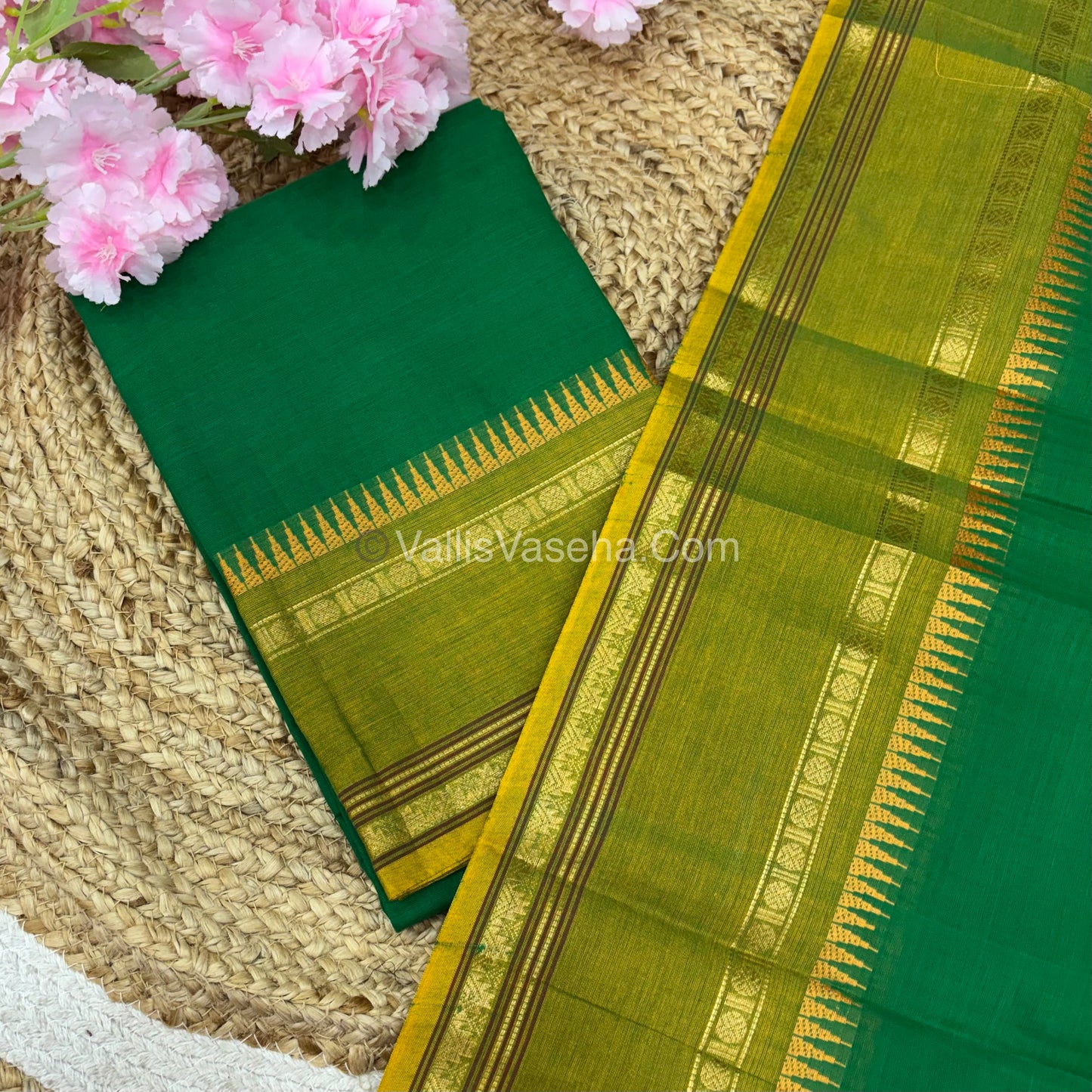 Unstitched Salwar Material -Kanchi Cotton - 2PCS Set - Green with Green Shade - VVUKM002