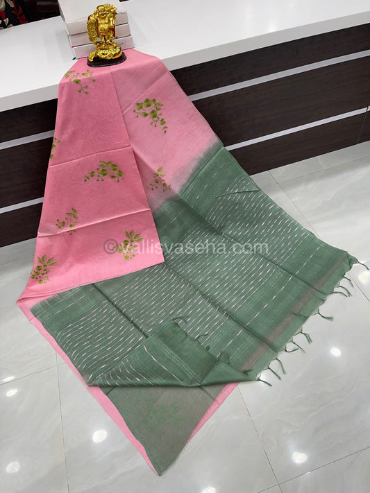 Bhagalpuri Silk - Embroidered - Light Pink & Green - VVBS001