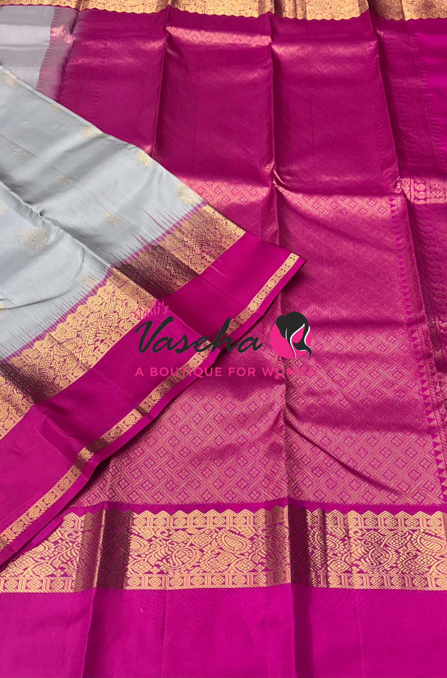 Pure Soft Silk Saree - Grey & Pink - VVPSS089