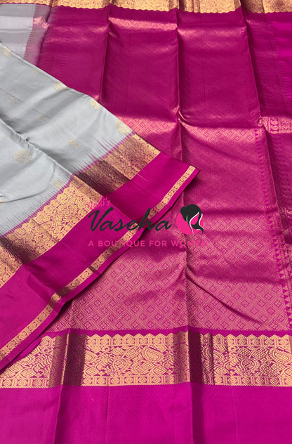 Pure Soft Silk Saree - Grey & Pink - VVPSS089