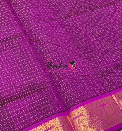 Pure Silk Cotton Saree - Green With Purplish Pink - Lakshadeepam Design - VVPLD004