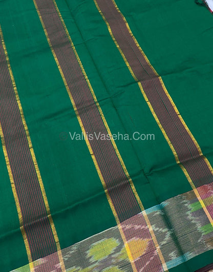 Semi Silk Cotton Saree - Red  & Dark Green - VVSSC001
