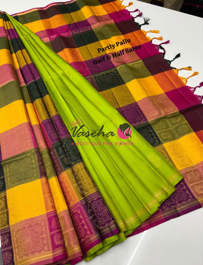 Pure Soft Silk Saree - Partly Pallu -  Half & Half Saree - VVPSS088