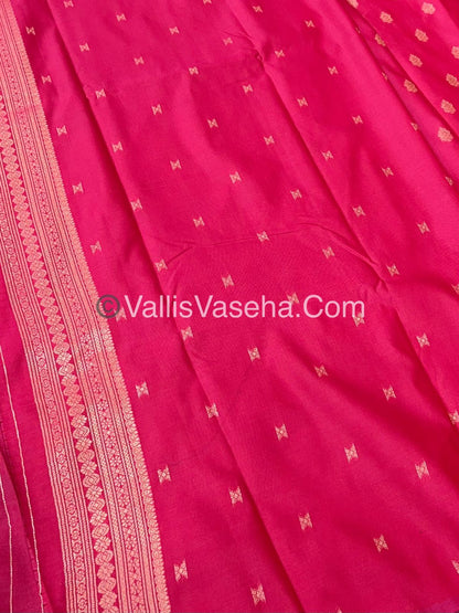 Semi Soft Silk - Peacock Butta Border - Pink Shade -VVSSS014