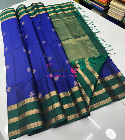 Half Mixed  Soft Silk Saree - Blue & Green - VVPSS077