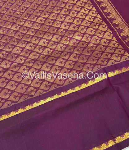 Pure Korvai Silk Cotton  - Retta Petta Border - Onion Pink & Dark Purple - VVKSC038