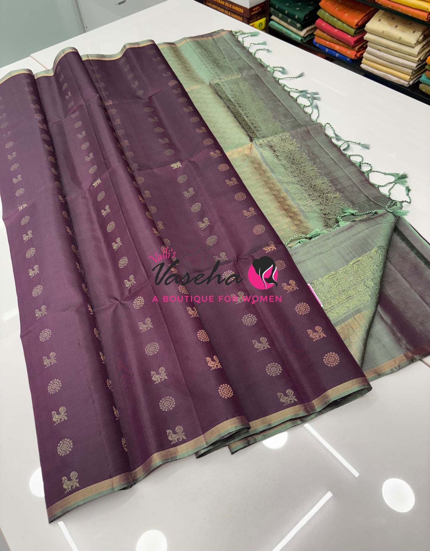 Pure Soft Silk Saree  - Brown &  Green Combo  - VVPSS055