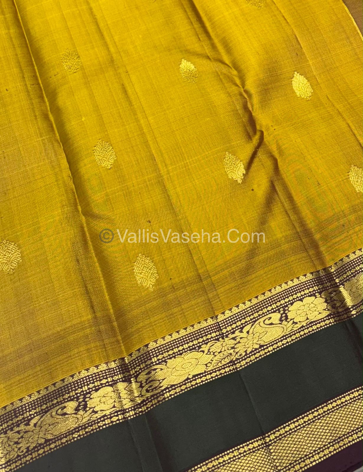 Pure Kanchipuram Silk Saree -  Mustard Yellow & Brown Shade  - VVPS022
