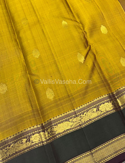 Pure Kanchipuram Silk Saree -  Mustard Yellow & Brown Shade  - VVPS022