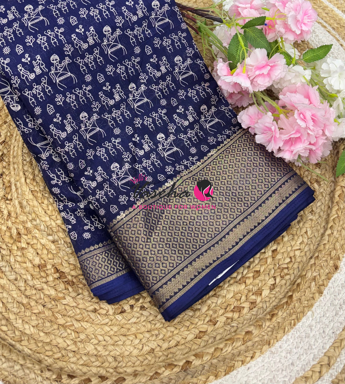 Semi Binny Silk - Varli Design - Navy Blue Shade - VVSBS010