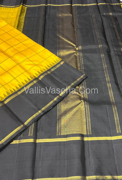 Pure Vintage Korvai Kanchipuram Silk Saree - Yellow & Black Combo - VVPS006
