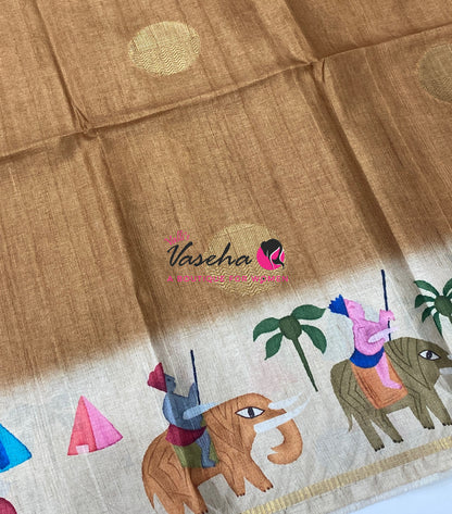 Semi Matka Tussar Saree - Pichwai Design - VVSMT003