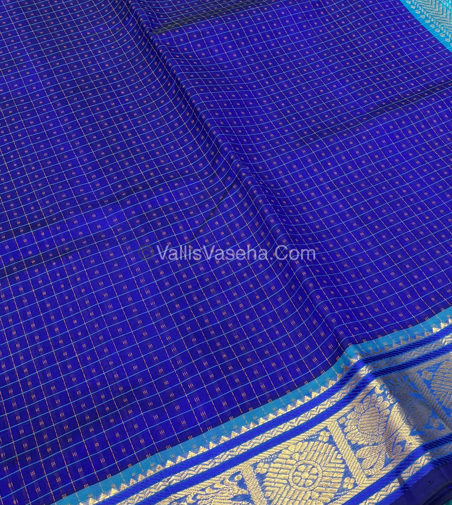 Pure Silk Cotton Saree - Blue With Blue Shade - Lakshadeepam Design - VVPLD001