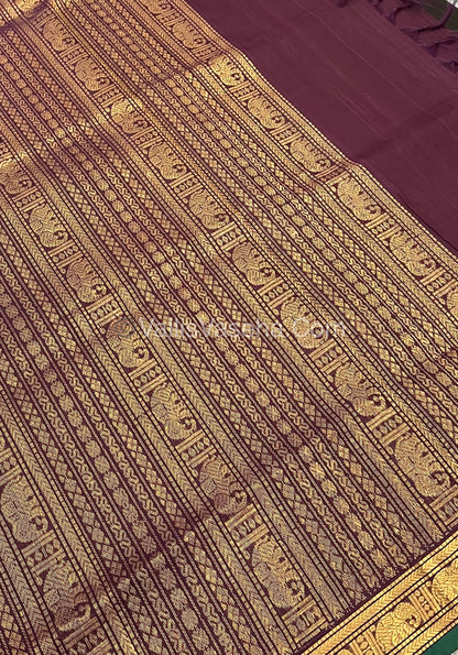 Pure Silk Cotton Saree - Retta Mayil Design - Dark Brownish Wine Shade - VVRMS001