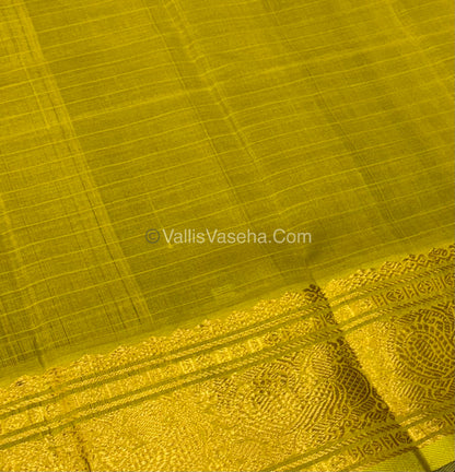 Pure Silk Cotton Saree - Blue With Lemon Yellow Shade - Lakshadeepam Design - VVPLD001
