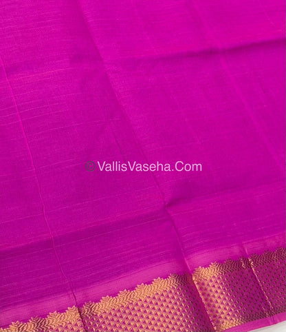 Semi Silk Cotton Saree - Dark Green With Pink Shade - VVSSC004