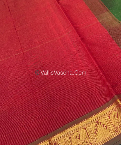 Semi Silk Cotton Saree - Red With Green  Shade - VVSSC008