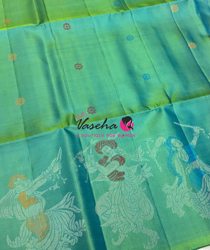 Pure Soft Silk Saree  - Dual Tone Green With Orange Peach Combo - VVPSS139