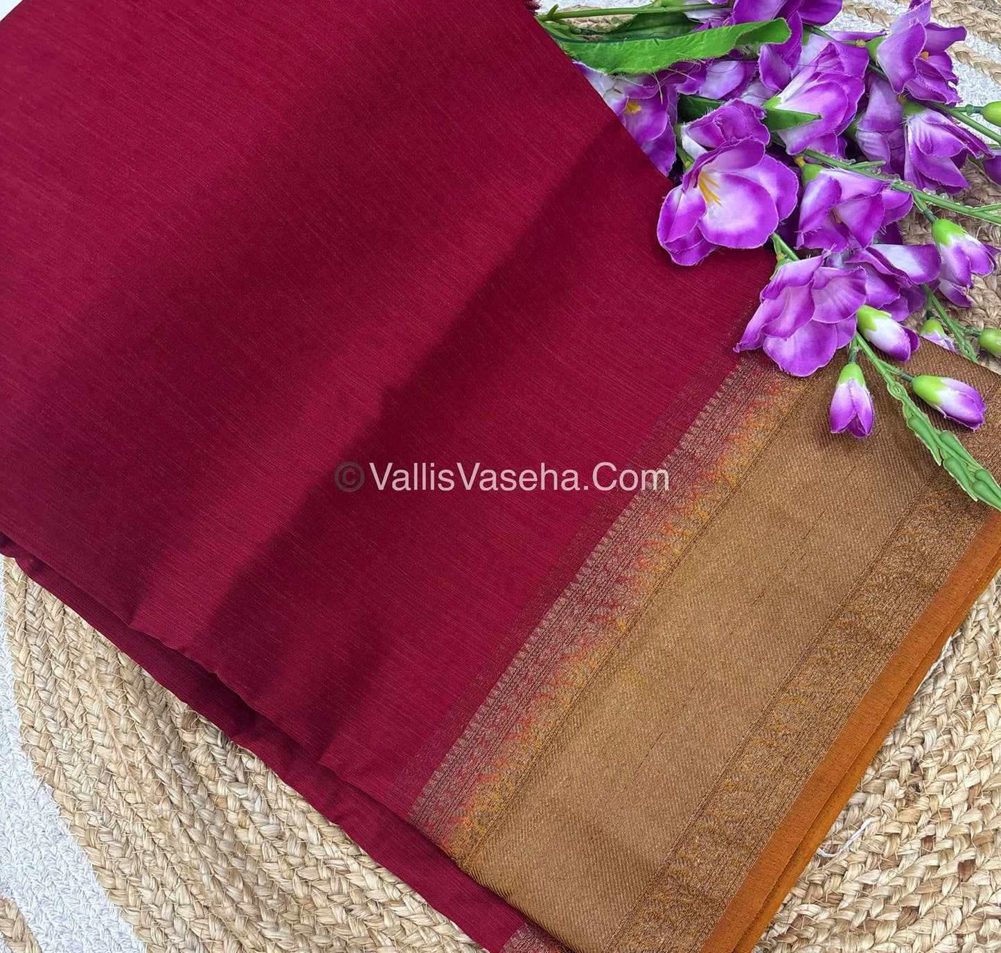 Bamboo Silk Saree- Red with mustard  Shade - VVBSS012