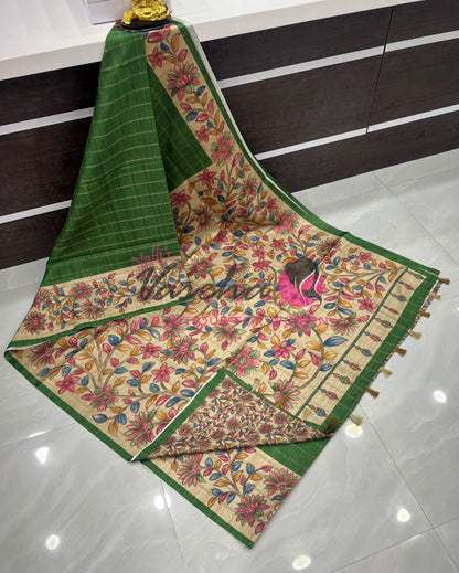 Semi Gicha Tussar Saree - checks pattern - VVSGT005