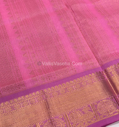 Pure Silk Cotton Saree - Mayil & Chakkaram Design - Peach With Pink Shade - VVMC001