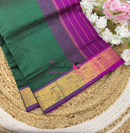 Pure Silk Cotton Saree - Dual Tone Green With Purple - Lakshadeepam Design - VVPLD004